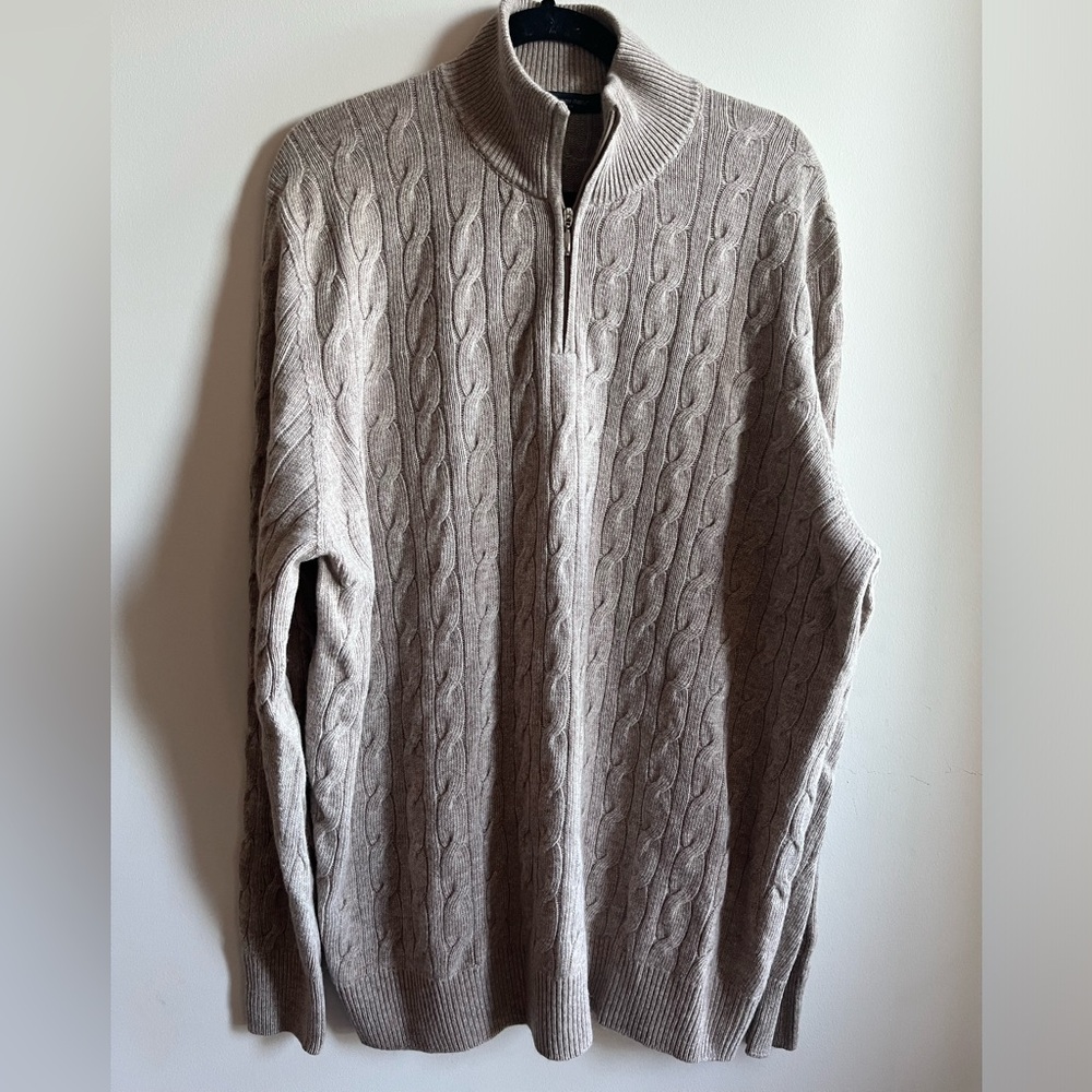 Cashmere Italy First Class Men's Cable Knit Sweater - Beige - Cashmere and silk